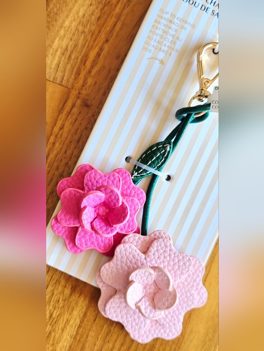 NEW! Piper•k Gold-Tone Pink Flower Bag Charm And Key Chain
